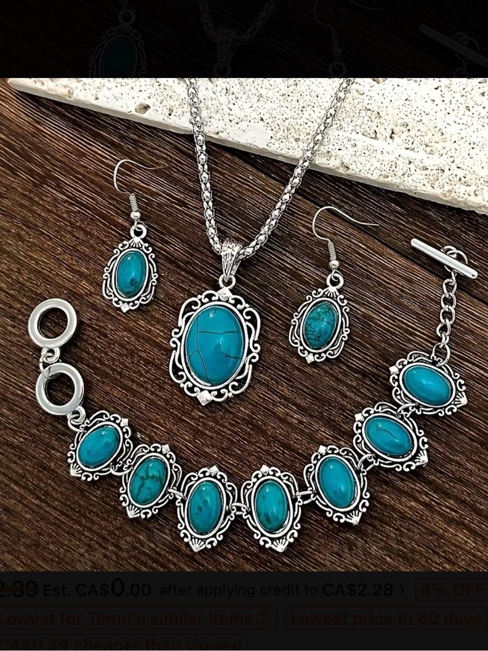⭐️ Faux Turquoise Silver-Tone Necklace, Bracelet & Earring Set New